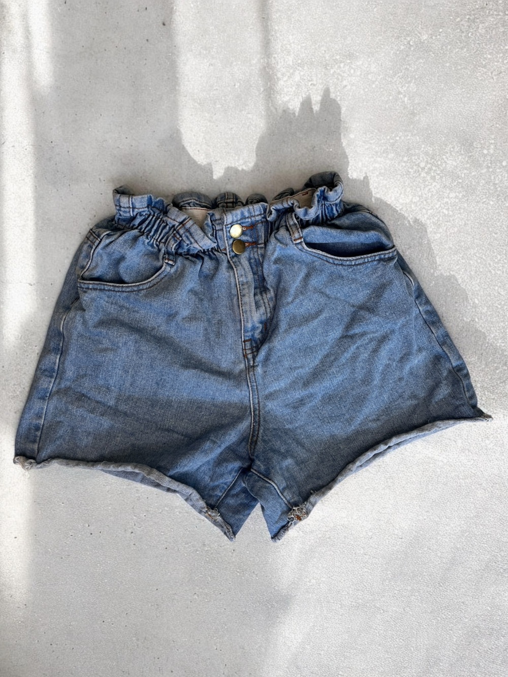 Oh Polly Light Blue Paperbag Waist Denim Shorts